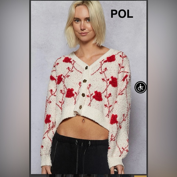 BP218-1🤍❤️NEW! POL pretty Red +cream Floral Cardigan perfect4 desk2date! Wow🎄! - Picture 2 of 11